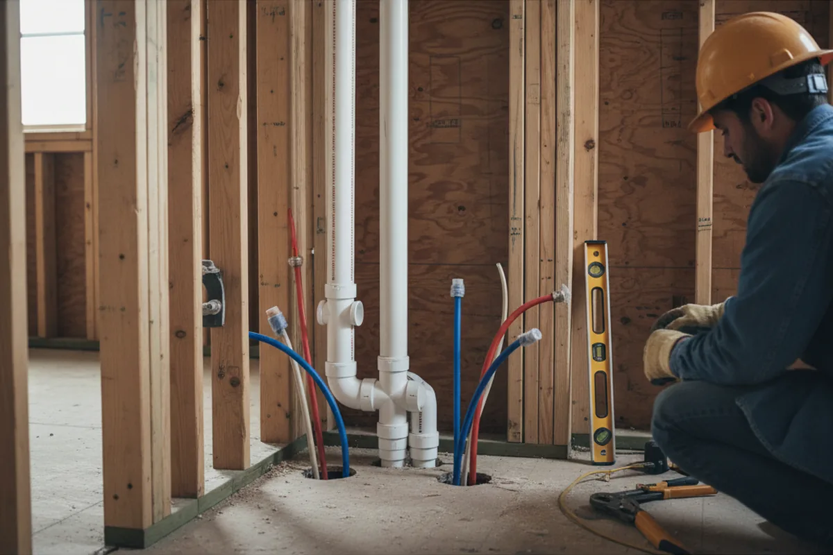 Drain and supply rough-in during Sump Pump Repair in Pomfret